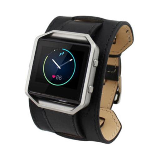 Leather Cuff Watch Band Strap For Fitbit Blaze LED Watch Tracker, Bracelet type Black