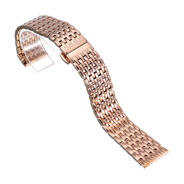 Shellhard 20/22mm Stainless Steel Wrist Watch Band Strap Silver Rose Gold Double Butterfly Clasp Buckle Bracelet For Men Women