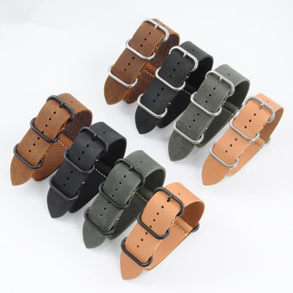 TJP 1PCS 18MM 20MM 22MM 24MM 26MM Green Khaki Black Brown Genuine Crazy Horse Leather Bracelet NATO Watch Strap bands