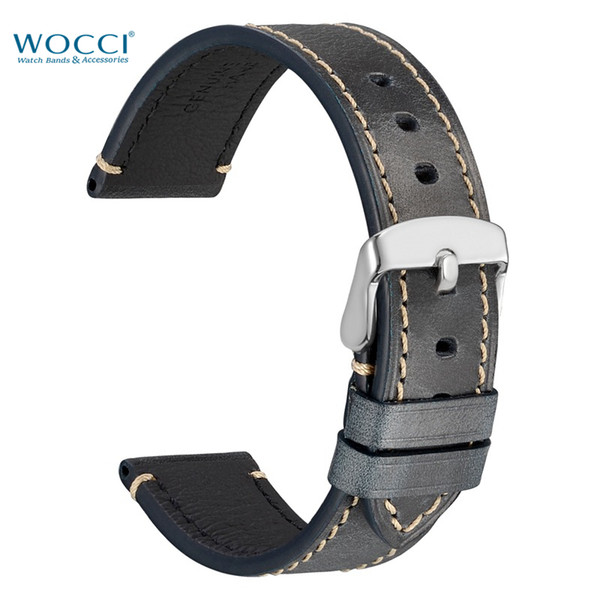 WOCCI Germany Crazy-horse Leather Watchbands Watch Replacement Bands Carbon Black And Brown Compatible Wirst Width 18mm 20mm 22mm 24mm