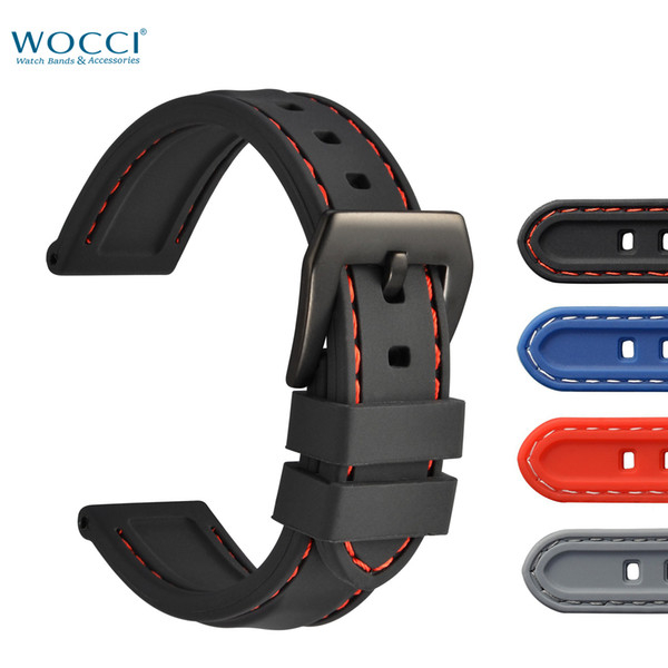 WOCCI 18mm 20mm 22mm 24mm Silicone Watch Bands Comfy Weatherproof Sport Smart Strap For Men Ladies Wristwatch