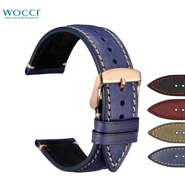 WOCCI Nubuck Watch Band For 18 20 22mm Luxury Watches Genuine Leather Watchband Rose Gold Needle Buckle Fashion Lady Watch Bracelet Bangle