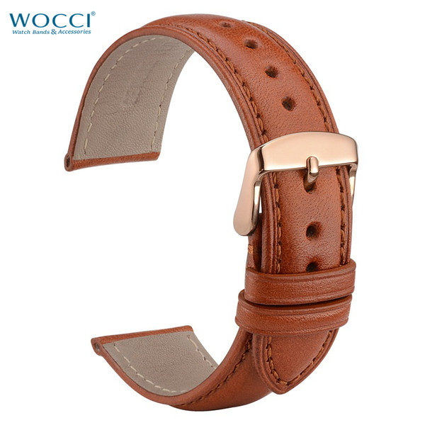 WOCCI Calfskin Leather Watch Straps With Rose Gold Buckle Replacement Bands Width 18mm, 20mm, 22mm Watches Bracelet for Men Women