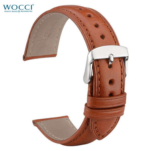 WOCCI Untextured Calfskin Leather Watch Bands Width 18mm, 20mm, 22mm Handmade Stitching Replacement Straps Bracelet for Men Women