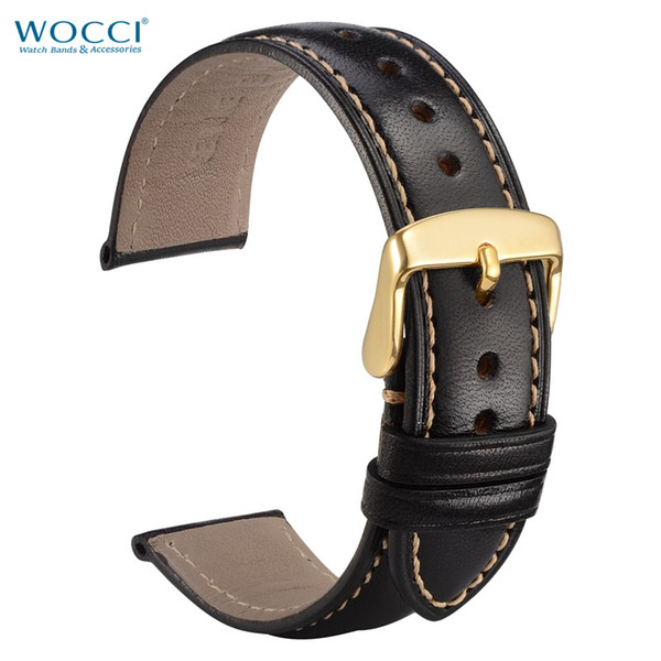 WOCCI Black Full Grain Calfskin Leather WatWOCCI Black Full Grain Calfskin Leather Watchbands Straps Width 18mm, 20mm, 22mm Watches Replacem