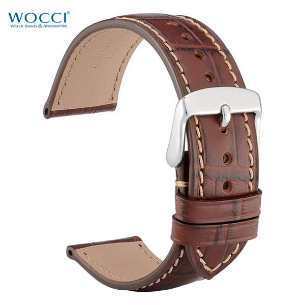 WOCCI Alligator Grain Cowhide Leather Watch Bands Stainless Steel Hardware Watch Straps Watchbands Width 18mm, 19mm, 20mm, 21mm, 22mm