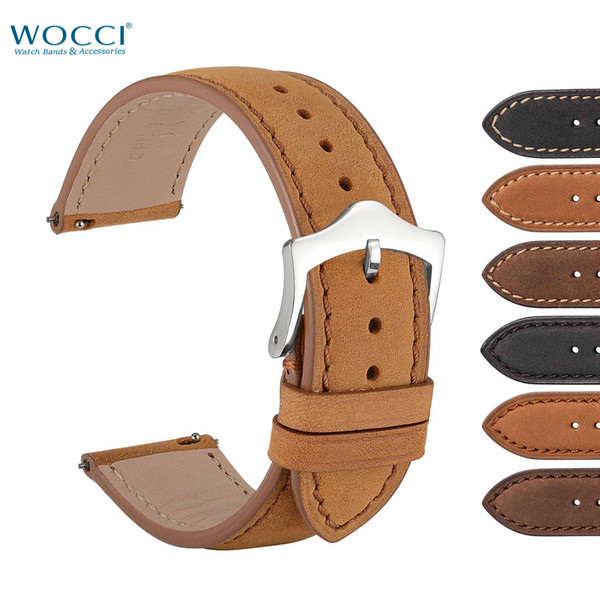 WOCCI Genuine Crazy Horse Leather Wristband Quick Release Watch Band Suede Vintage Ladies Watches Strap Bracelet 18 20 22mm Stainless Buckle