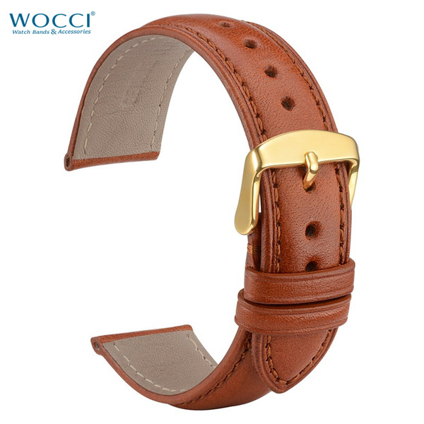 WOCCI Full Grain Calfskin Leather Watch Bands Width 18mm, 20mm, 22mm Handmade Stitching Replacement Straps Bracelet for Men Women