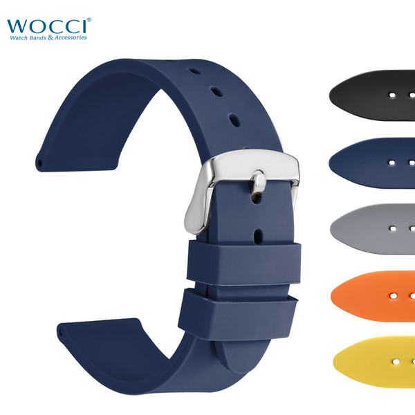 WOCCI 24mm 22mm 20mm 18mm Silicone Rubber Watch Band Smart Strap Black Grey Blue Orange Yellow Bracelet Replacement Bands