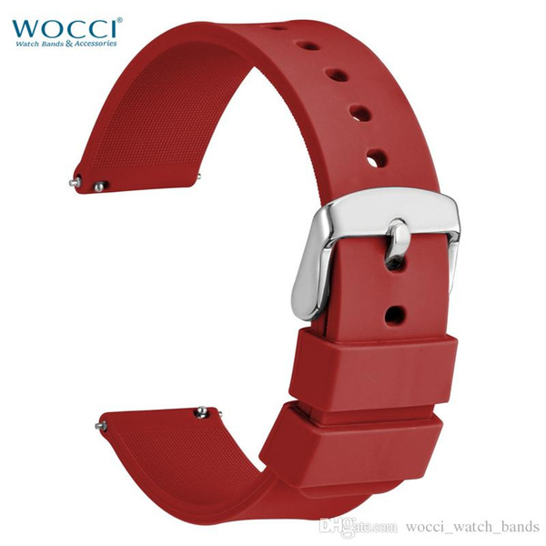 WOCCI Red Silicone Rubber Watchbands Waterproof Watch Replacement Bands Sport Wristwatch Straps Bracelet Wirst Width 14mm 18mm 20mm 22mm