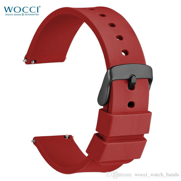 WOCCI Red Silicone Rubber Watchbands With Black Buckel Watch Replacement Bands Sport Wristwatch Straps Wirst Width 14mm 18mm 20mm 22mm