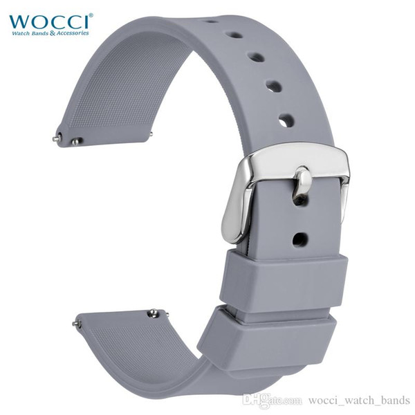 WOCCI Light Grey Silicone Watchbands Smart Phone Replacement Bands Sport Wristwatch Straps Bracelet Wirst Width 14mm 18mm 20mm 22mm