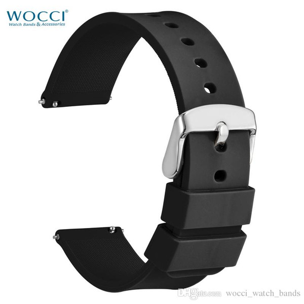 WOCCI Black Silicone Watchbands Waterproof Watch Replacement Bands Sport Casual Watches Strap Compatible Wirst Width 14mm 18mm 20mm 22mm