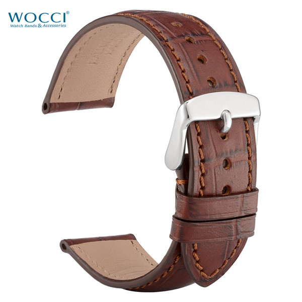 WOCCI Alligator Grain Durable Soft Leather Watch Bands Stainless Steel Hardware Watch Straps Watchbands Width 18mm, 19mm, 20mm, 21mm, 22mm