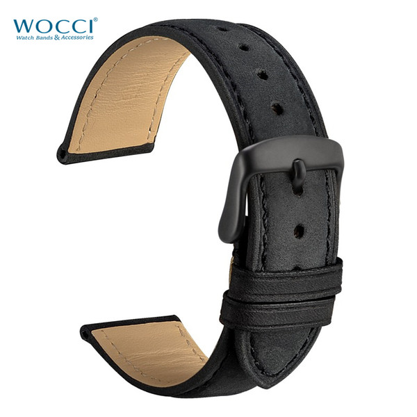 WOCCI 2019 Genuine Leather Watchbands Casual Replacement Bands With Black Buckle Strap Wrist Belt Bands Width 18mm 19mm 20mm 21mm 22mm