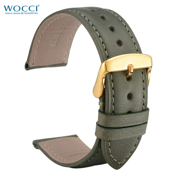 WOCCI Calfskin Green Leather Replacement Watchbands Straps With Golden Buckle Spring Bars Remove Install Tool Spruced Up Your Old Watch