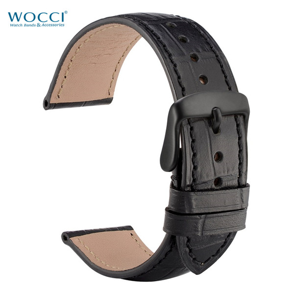 WOCCI Alligator Grain Leather Watch Straps Comfy Watchbands Width 18mm, 19mm, 20mm, 21mm, 22mm With Black Buckle Crocodile Styling Bands