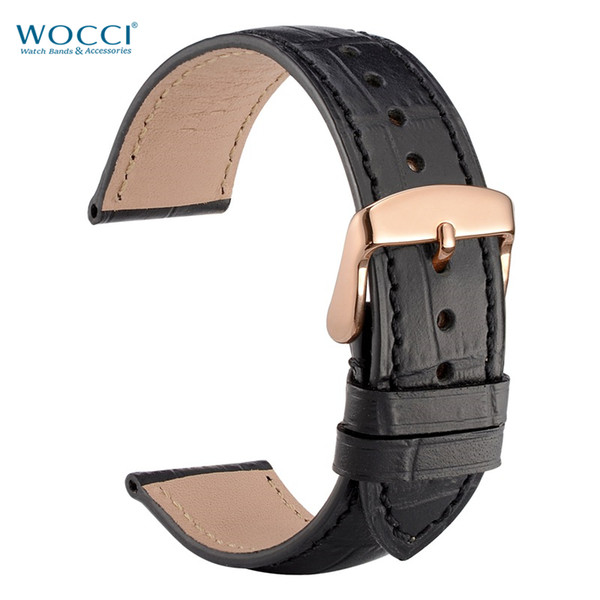 WOCCI Alligator Embossed Soft Leather Watch Straps Comfy Watchbands Width 18mm, 19mm, 20mm, 21mm, 22mm With Buckle Crocodile Styling Bands