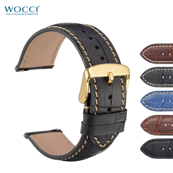 WOCCI 18mm 20mm 22mm Genuine Leather Wacth Bands For Luxury Men Wristwatchs With Golden Buckle Watches Strap Alligator Crocodile Pattern