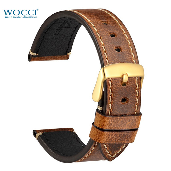 WOCCI Germany Crazy-horse Leather Watchbands Fashion Watch Replacement Bands With Golden Needle Buckle Tools Band Width 24mm 22mm 20mm 18mm