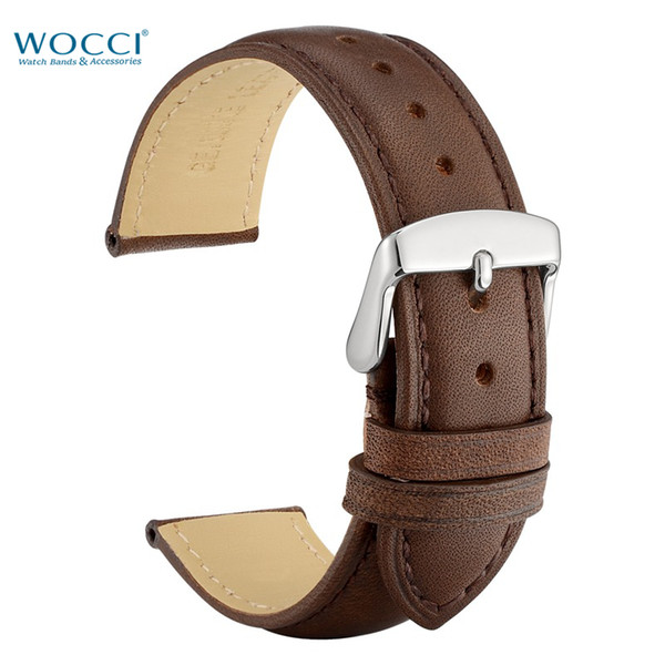 WOCCI Leather Watch Band Replacement Bands Dark Brown Black Tan With Stainless Buckle Lugs 2019 Retro Watchbands 18mm 19mm 20mm 21mm 22mm