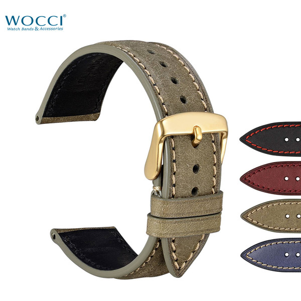 WOCCI Nubuck Leather Watch Bands Casual Wristwatch Strap Bracelet With Golden Buckle Lugs Install Remove Tool Watchband Width 18 20 22mm