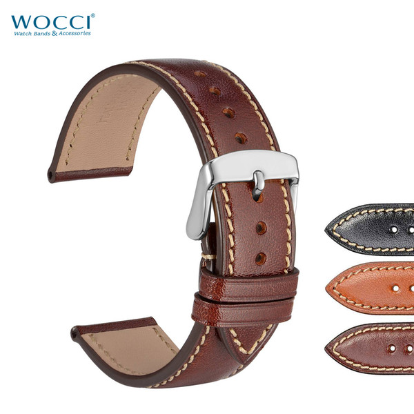 WOCCI Italian Top Layer Calfskin Leather Watchbands Wrist For Men Watch Band Strap Women Bracelet Width 18mm 20mm 22m