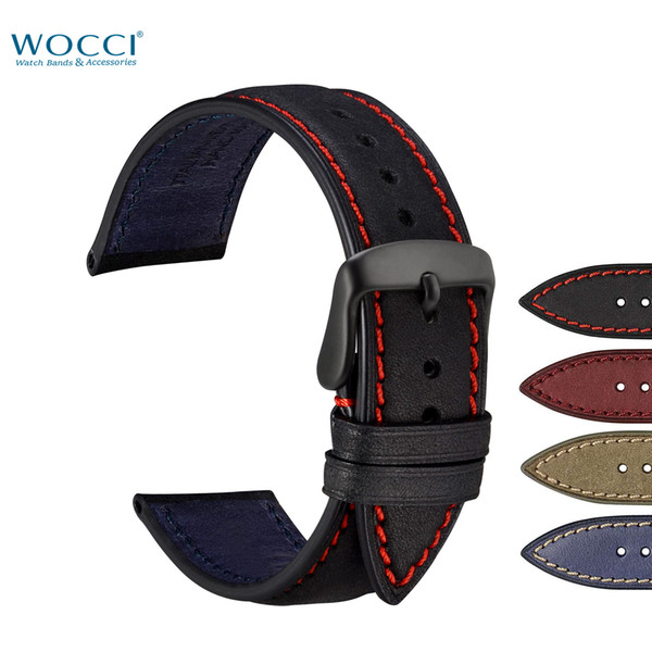 WOCCI Nubuck Wristwatch Bands For 18mm 20mm 22mm Sport Watches Genuine Leather Watchband Black Needle Buckle Casual Straps Bracelet