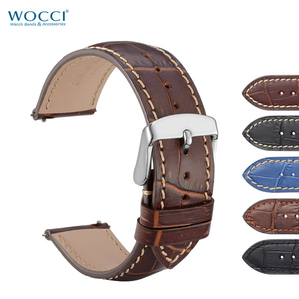 WOCCI Watch Bands Alligator Embossed Leather For Luxury Wristwatch New Style Quick Release Men Women Watch Replacement Strap Bracelet