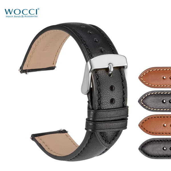 WOCCI Handmade Stitching Watch Bands Replacement Strap For Men Wristwatch Women Bracelet Calfskin Full Grain Leather in Black Gold Brown