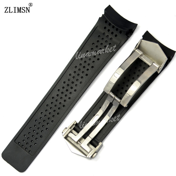 Watch Band ZLIMSN Sport Watch Bands 22mm 24mm Watchbands Black Diving Silicone Rubber Holes Watch Band Strap Black Golden Watchbands