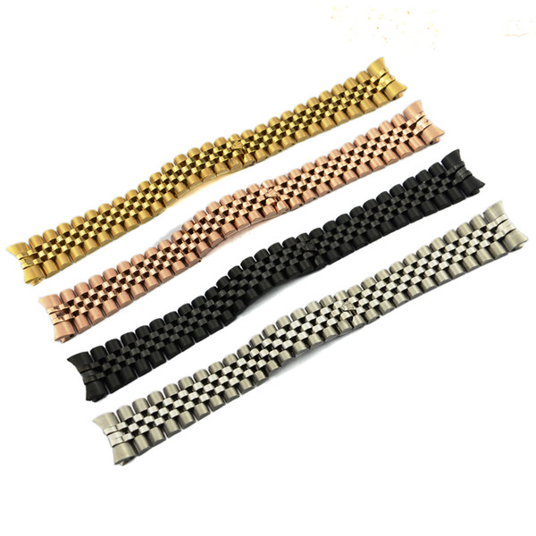 13 20mm Stainless Steel Band Silver Black Rose Gold Watchbands Watch Men Pure Solid Plated Watch Bands Bracelets Curved ROL23