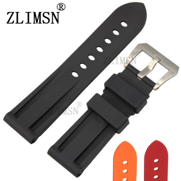 ZLIMSN Watch Bands Straps 22mm 24mm Mens Diver Silicone Rubber Soprt Watch Band Strap Screw-in Silver Buckle Relojes Hombre 2016