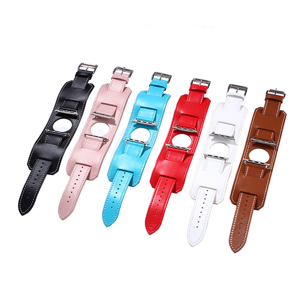 ZLIMSN Cuff Bracelet 38/42mm 3 in 1 Genuine Leather Wristwatch Band Strap Belt with Connector for iwatch Apple Watch