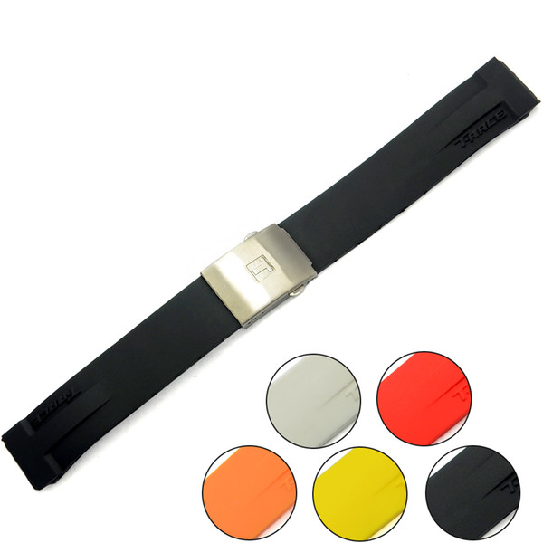 for Tissot Watchband Mnn Black Multicolor Silicone Rubber Diver Watch Band Strap with Stainless Steel Deployment Clasp for T048 20mm