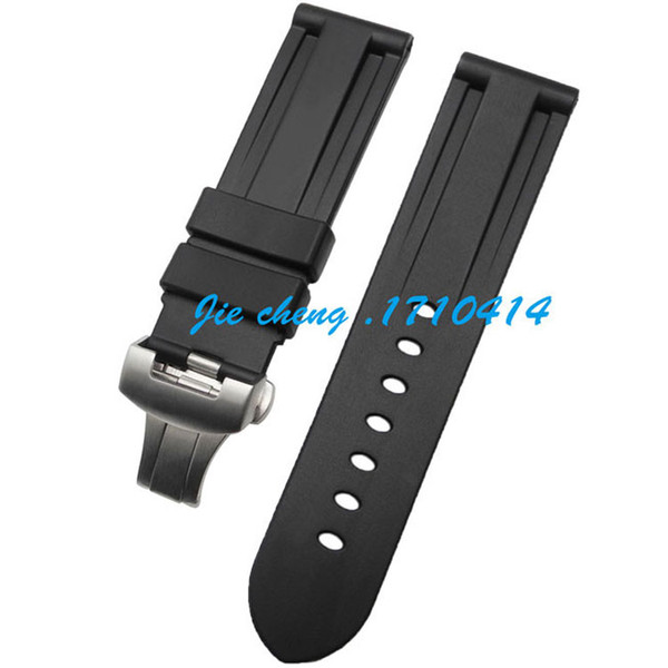 JAWODER Watchband 24mm Men Black Diving Silicone Rubber Watch Band Strap Stainless Steel Deployment Buckle Clasp for Panerai LUMINOR