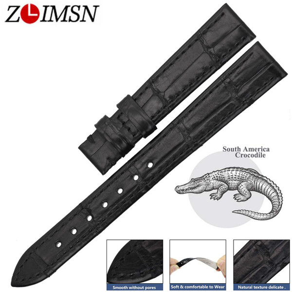 ZLIMSN High Quality Genuine Alligator Watch Strap Band Black Crocodile Leather Watchband Bracelet For OMEGA 14-24mm