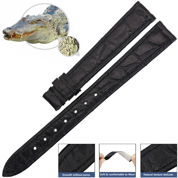 ZLIMSN Genuine Alligator Watch Strap Band Accessories Black Crocodile Leather Watchband 12mm-24mm Bracelet For OMEGA