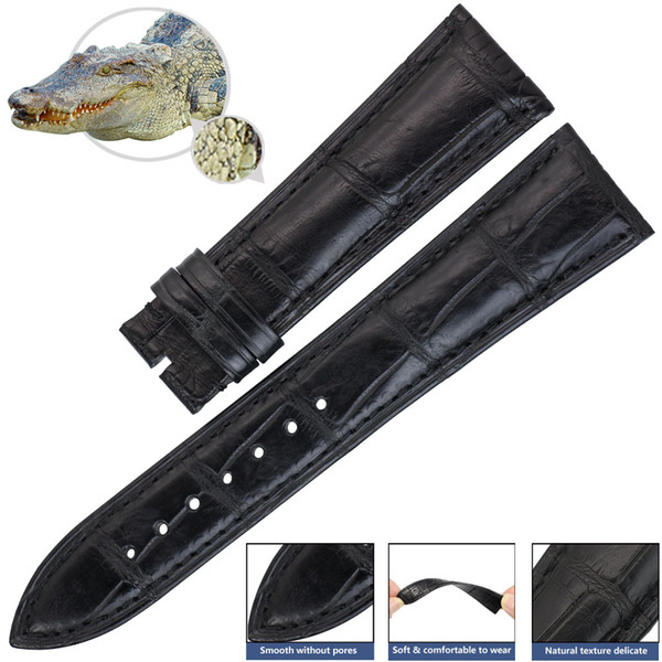 ZLIMSN Double Crocodile Leather Watch Band 14mm-24mm Black Men's Women Luxury Alligator Watchband Suitable For OMEGA Rolex