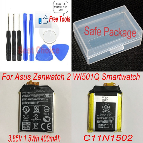 For Asus Zenwatch 2 WI501Q Smartwatch Battery C11N1502 400mAh 1.5Wh 1ICP4/26/33 Li-ion Battery + Free Tools