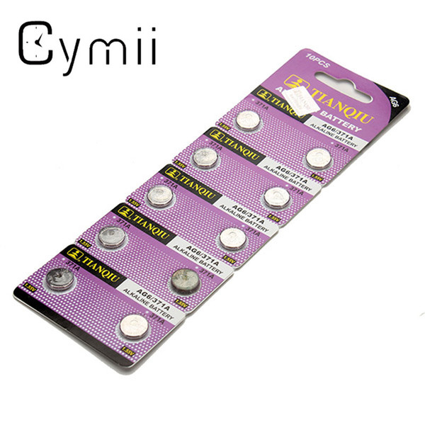 Wholesale-Cymii 10Pcs/Lot AG6 371A Alkaline Button Cell Watch Battery Cell Button Retail Card For Watches