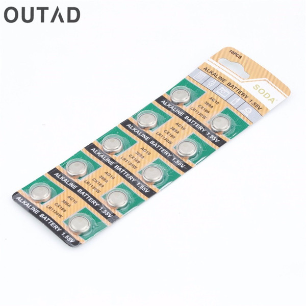 Wholesale-OUTAD 10pcs Alkaline Cell Button Battery 1.55V AG10 LR1130 389A LR54 189 for Clock for Watch Clock High Capacity