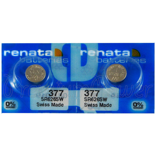 2 x Renata 377 Silver oxide batteries 1.55V SR626SW SR66 376 Watch 0% Mercury