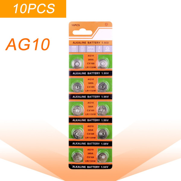 10pcs/card AG10 For Watch Toys Remote 189 LR54 Cell Coin Alkaline Battery 1.55V SR54 389 189 LR1130 389 SR1130 Button Batteries