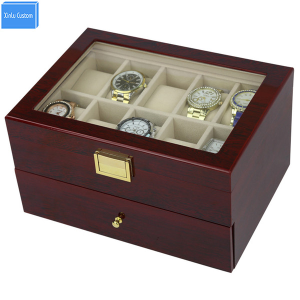 Send by DHL Luxury 20 Slots 2 Layer Rose Wood Glossy Lacquer Watch Box Wood Jewelry Collection Display EXW&Drop Shipping Supply