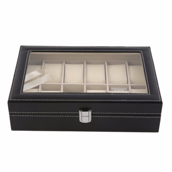 12 Slots Grid PU Leather Watch Box Display Box Jewelry Storage Organizer Case Locked Boxes Retro Saat Kutusu Caixa Para Relogio