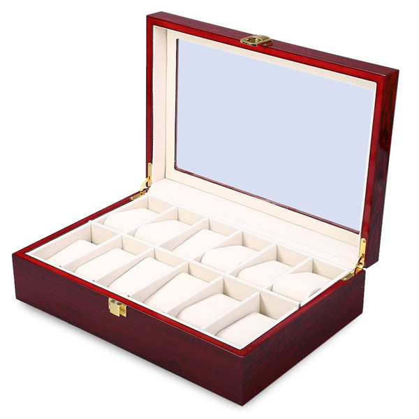 Wholesale-2018 New 12 Grid Wood Watch Display Box Case Transparent Skylight Gift Box luxury Jewelry Collections Storage Display Case