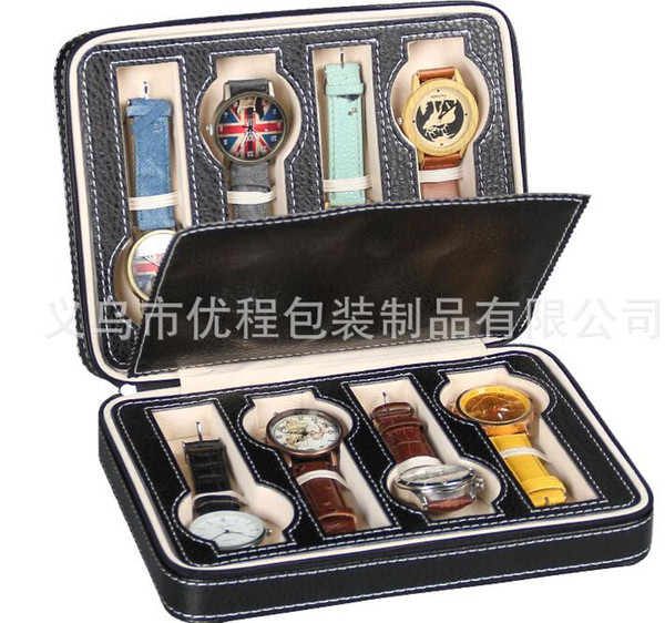 Spot wholesale black watch zipper bag portable 8 watch storage box