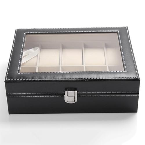 Wholesale-10 Slots Organizer Case Faux Leather Storage Holder Wrist Watch Display Box