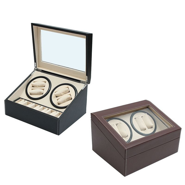 PU Leather Automatic 4+6 Watch Winder Rotator Storage Case Display Box Organizer Silent Operation Automatic Rotation All Aspects